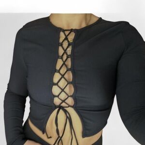 White Fox Black Lace-Up Top